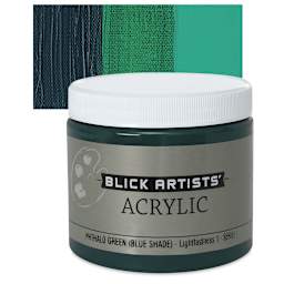 Blick Artists' Acrylic - Phthalo Green (Blue Shade), 16 oz jar and swatch