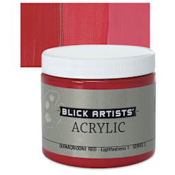 Blick Artists' Acrylic - Quinacridone Red, 16 oz jar and swatch