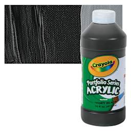 Crayola Portfolio Series Acrylic - Ivory Black, 16 oz bottle and swatch
