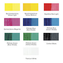 Golden Fluid Acrylics - Mixing Colors, Set of 10, 30 ml, swatches