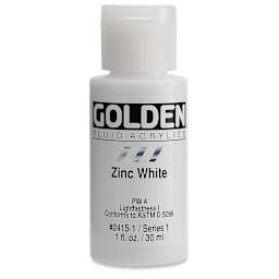 Golden Fluid Acrylics - Zinc White, 1 oz bottle