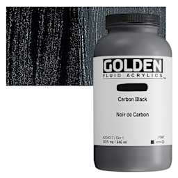 Golden Fluid Acrylic - Carbon Black, 32 oz bottle and swatch