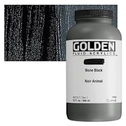 Golden Fluid Acrylic - Bone Black, 32 oz Jar and swatch