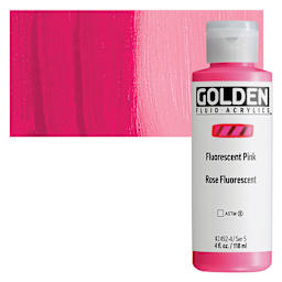 Golden Fluid Acrylic - Fluorescent Pink, 4 oz bottle and swatch