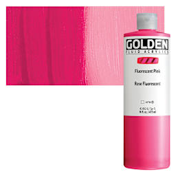 Golden Fluid Acrylic - Fluorescent Pink, 16 oz Bottle and swatch