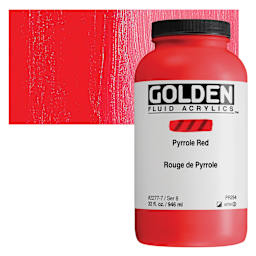 Golden Fluid Acrylic - Pyrrole Red, 32 oz bottle and swatch