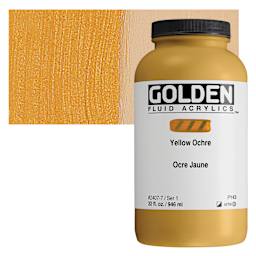 Golden Fluid Acrylic - Yellow Ochre, 32 oz bottle and swatch