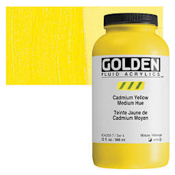 Golden Fluid Acrylic - Cadmium Yellow Medium Hue, 32 oz bottle and swatch