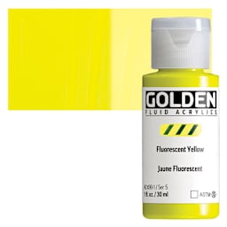 Golden Fluid Acrylic - Fluorescent Yellow, 1 oz bottle and swatch