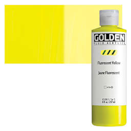 Golden Fluid Acrylic - Fluorescent Yellow, 8 oz Bottle and swatch
