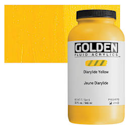Golden Fluid Acrylic - Diarylide Yellow, 32 oz bottle and swatch