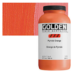 Golden Fluid Acrylic - Pyrrole Orange, 32 oz bottle and swatch