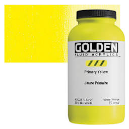 Golden Fluid Acrylic - Primary Yellow, 32 oz bottle and swatch
