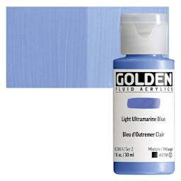 Golden Fluid Acrylic - Light Ultramarine Blue, 4 oz bottle and swatch