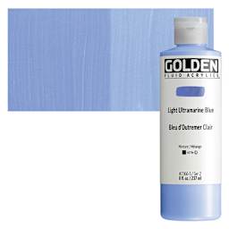 Golden Fluid Acrylic - Light Ultramarine Blue, 8 oz bottle and swatch