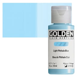 Golden Fluid Acrylic - Light Phthalo Blue, 1 oz bottle and swatch