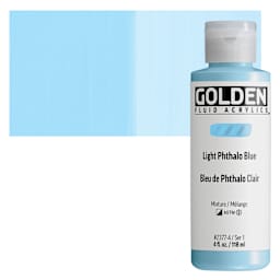 Golden Fluid Acrylic - Light Phthalo Blue, 4 oz bottle and swatch