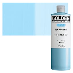 Golden Fluid Acrylic - Light Phthalo Blue, 16 oz Bottle and swatch
