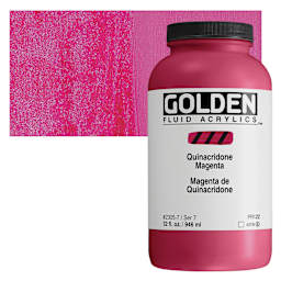 Golden Fluid Acrylic - Quinacridone Magenta, 32 oz bottle and swatch