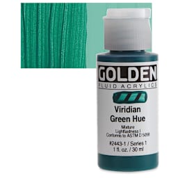 Golden Fluid Acrylic - Viridian Green Historical Hue, 1 oz bottle and swatch