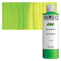 Golden Fluid Acrylic - Fluorescent Green, 8 oz Bottle and swatch