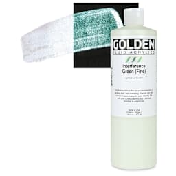 Golden Fluid Acrylic - Intereference Green (Fine), 16 oz bottle and swatch