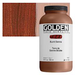 Golden Fluid Acrylic - Burnt Sienna, 32 oz bottle and swatch