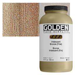 Golden Fluid Acrylic - Iridescent Bronze (Fine), 32 oz bottle and swatch