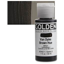 Golden Fluid Acrylic - Van Dyke Brown Historical Hue, 1 oz bottle and swatch