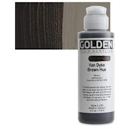 Golden Fluid Acrylic - Van Dyke Brown Historical Hue, 4 oz bottle and swatch