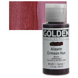 Golden Fluid Acrylic - Alizarin Crimson Hue, 1 oz bottle and swatch