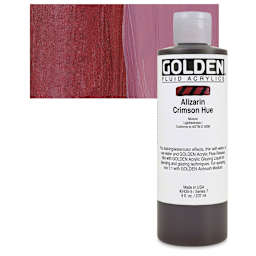 Golden Fluid Acrylic - Alizarin Crimson Hue, 8 oz bottle and swatch