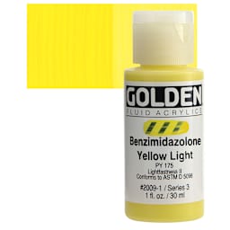 Golden Fluid Acrylic - Benzimidazolone Yellow Light, 1 oz bottle and swatch