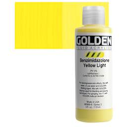 Golden Fluid Acrylic - Benzimidazolone Yellow Light, 4 oz bottle and swatch
