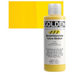 Golden Fluid Acrylic - Benzimidazolone Yellow Medium, 4 oz and swatch