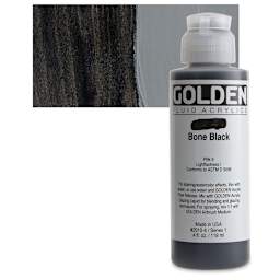 Golden Fluid Acrylic - Bone Black, 4 oz bottle and swatch