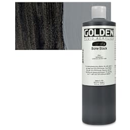 Golden Fluid Acrylic - Bone Black, 16 oz bottle and swatch