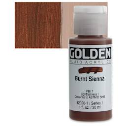 Golden Fluid Acrylic - Burnt Sienna, 1 oz bottle and swatch