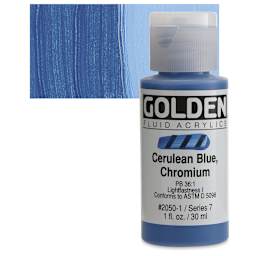 Golden Fluid Acrylic - Cerulean Blue Chromium, 1 oz bottle and swatch