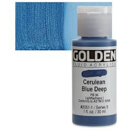 Golden Fluid Acrylic - Cerulean Blue Deep, 1 oz bottle and swatch