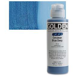 Golden Fluid Acrylic - Cerulean Blue Deep, 4 oz bottle and swatch