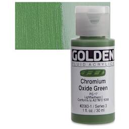 Golden Fluid Acrylic - Chromium Oxide Green, 1 oz bottle and swatch