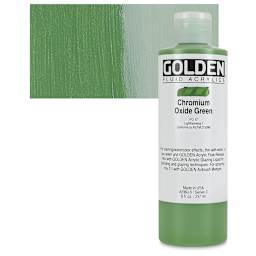 Golden Fluid Acrylic - Chromium Oxide Green, 8 oz bottle and swatch