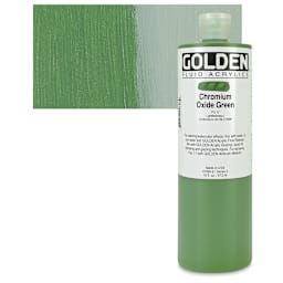Golden Fluid Acrylic - Chromium Oxide Green, 16 oz bottle and swatch