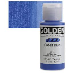 Golden Fluid Acrylic - Cobalt Blue, 1 oz bottle and swatch