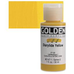 Golden Fluid Acrylic - Diarylide Yellow, 1 oz bottle and swatch