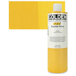 Golden Fluid Acrylic - Diarylide Yellow, 16 oz bottle and swatch