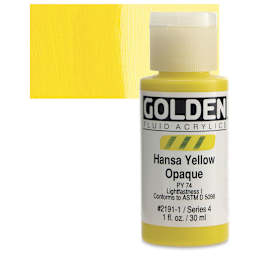 Golden Fluid Acrylic - Hansa Yellow Opaque, 1 oz bottle and swatch