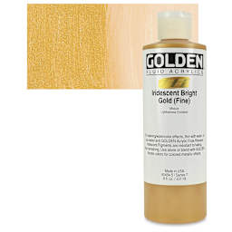 Golden Fluid Acrylic - Iridescent Bright Gold (Fine), 8 oz bottle and swatch