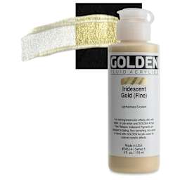 Golden Fluid Acrylic - Iridescent Gold (Fine), 4 oz bottle and swatch